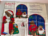 a** Vintage Cranston Jingle Bell Bear Appliques Christmas No-Sew Panels Crafting