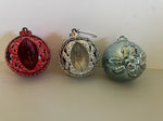 a** Vintage Christmas Holiday Lot of 3 Red Blue White/Silver Plastic Ornaments