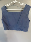 Junior Girls Sz XSmall Blue Double Breast Button Up Vest Crop Cotton