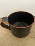 <€€ Red Strawberry Hand Painted on Black Tin Coffee Tea Cup Mug Berries Folk Art Planter