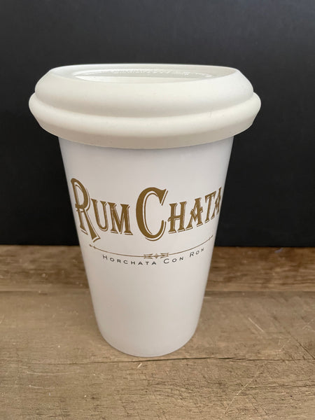 Ceramic Rum Chata Horchata Con Ron Travel Drink Coffee Tea Mug Cup Silicone Lid White