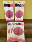 New Lot/5 Count 8” Pink Paper Honeycomb Ball Hanging Decoration Party Supply by Unique Brand