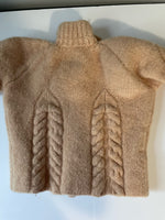 Vintage Boys Size 3-6 Mo. Hand Knitted Beige Sweater Jacket Large Buttons High Neck