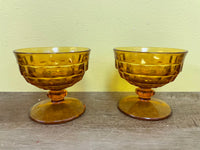 a* Set/6 Vintage Amber Gold Depression Glass Pedestal Sundae Dessert Dishes Bowls Footed