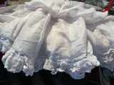 Vintage Girls Sz 4T White Sheer Dress Trimmed in Blue Embroidery Short Sleeve Slip Ruffle Hem