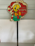 Vintage “Santa Stops Here” 34” H Yard Sign Tweety Bird Plastic 1998 Yard Stake