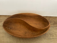 €¥ Vintage Rustic Divided Wood Serving Bowl 9” L Oval