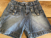 Vintage Girls Youth Canyon River Blues Jean Shorts Sz 14 26” Waist Snap/Zip Flap Pockets