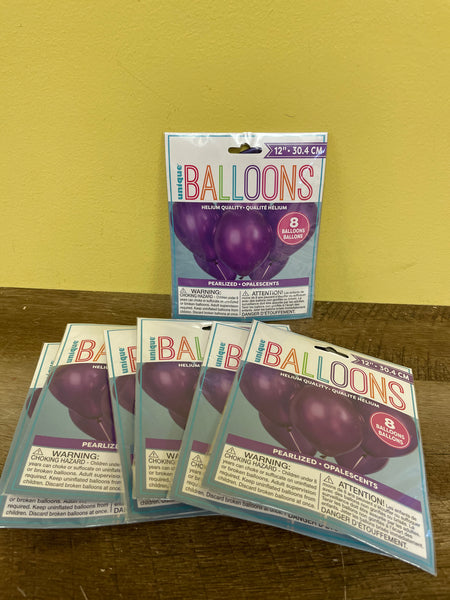 New 7 Bags of 8 (56) Helium Balloons by Unique Balloons 12x30.4cm Concord Purple Pearlized