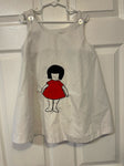 * Vintage Toddler Girl 3T/4T Sleeveless White Jumper Dress Appliqué Girl Figure