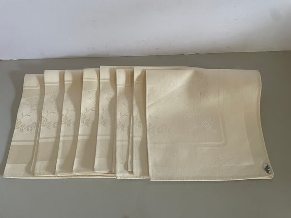 Vintage Damask Set/8 LINEN Fabric Napkins 16” Square  Cream Ivory Cotton/Rayon