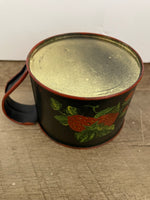 ~ Red Strawberry Hand Painted on Black Tin Coffee Tea Cup Mug Berries Folk Art Planter