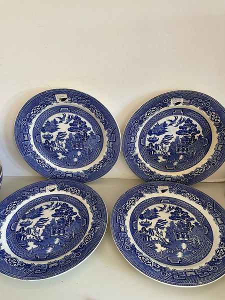 Antique 75 Allertons Willow Blue Set/4 10” Dinner Plates England