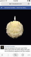 *New Unscented Handcrafted 6” Round CANDLE Ivory Roses Volcanica 9472 Wicker Box