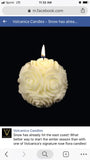 *New Unscented Handcrafted 6” Round CANDLE Ivory Roses Volcanica 9472 Wicker Box