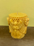 a** New Pair/Set of 2 4” Pillar CANDLES Raised Angels on Honeycomb Volcanica #9442 Unscented Handcrafted