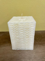 a** New 4” Pillar CANDLE Raised Waves on Ivory Cube Volcanica #101 Unscented Handcrafted