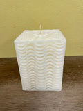 a** New 4” Pillar CANDLE Raised Waves on Ivory Cube Volcanica #101 Unscented Handcrafted