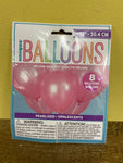 New 1 Bag of 8 Helium Balloons by Unique Balloons 12x30.4cm Rose Pink Pearlized