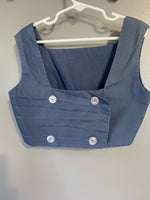 Junior Girls Sz XSmall Blue Double Breast Button Up Vest Crop Cotton