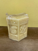 a** New 4” Pillar CANDLE Raised Paisley on Ivory Octagon Volcanica #9561 Unscented Handcrafted