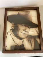 a* Vintage Rustic Wood Framed Print of Actor Cowboy John Wayne