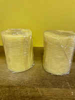 a** New Set/2 4” Pillar CANDLES Raised Waves on Ivory Volcanica #9403A Unscented Handcrafted