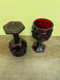 £ Vintage AVON 1876 Cape Cod Ruby Red Garnet Colored Footed GOBLET Wine Water Set/6