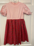 Vintage Girls Sz 8 Pink & Red Print Floral Dress with Lace Collar Short Sleeve