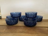 € Vintage Imperial Glass Cobalt Blue Basket Weave Pattern Set/7 Bowls Soup Salad Dessert