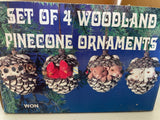 a** Vintage Woodland Pinecone Ornaments Christmas Holiday Lot of 4 Bird, Squirrel, Bunny, Raccoon
