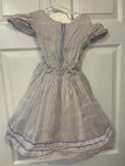 Vintage Girls Sz 4T White Sheer Dress Trimmed in Blue Embroidery Short Sleeve Slip Ruffle Hem
