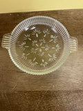 a** Vintage Clear Etched Cut Glass Ribbed Relish Candy Nut Condiment Serving Dish w/ Handles