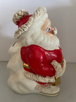 <€€ Vintage WDW Wyatt Dunagan & Williams Santa Claus Bank Ceramic Gold Gilting w/ Box