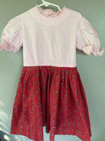 Vintage Girls Sz 8 Pink & Red Print Floral Dress with Lace Collar Short Sleeve