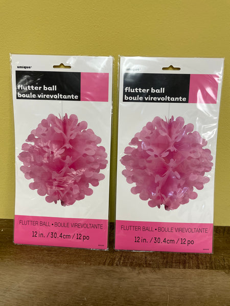 New Lot/2 Count 12” Pink Paper Flutter Ball Hanging Decoration Party Supply by Unique Brand