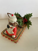 a** Vintage Christmas Decor Ceramic Mouse On Wood Mouse Trap Homemade Craft
