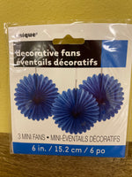 New Lot/12 Count 6” Royal Blue Paper Mini Fan Hanging Decoration Party Supply by Unique Brand