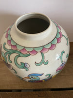 €a** Large Vintage Ginger Jar Vase Urn Pot Bright Colored Love Birds Without Lid Ceramic Pottery