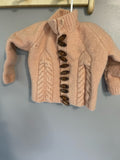 Vintage Boys Size 3-6 Mo. Hand Knitted Beige Sweater Jacket Large Buttons High Neck