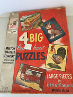 a* Vintage 1957 Children’s Big Learn How 4 Puzzles Ages 3-6 #4707 Milton Bradley Complete