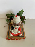 a** Vintage Christmas Decor Ceramic Mouse On Wood Mouse Trap Homemade Craft