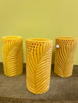 a** New Set/3 6” Pillar CANDLES Raised Palm Leaf on Honeycomb Volcanica #9543 Unscented Handcrafted