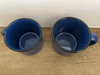 a** Vintage Marlboro Unlimited Blue/Black Speckled Stoneware Coffee Mugs Pair, Set/2 16oz