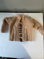 Vintage Boys Size 3-6 Mo. Hand Knitted Beige Sweater Jacket Large Buttons High Neck