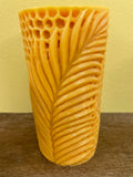 a** New Set/3 6” Pillar CANDLES Raised Palm Leaf on Honeycomb Volcanica #9543 Unscented Handcrafted