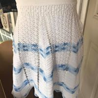 Vintage KITCHEN Hand Crocheted White and Blue Half Apron