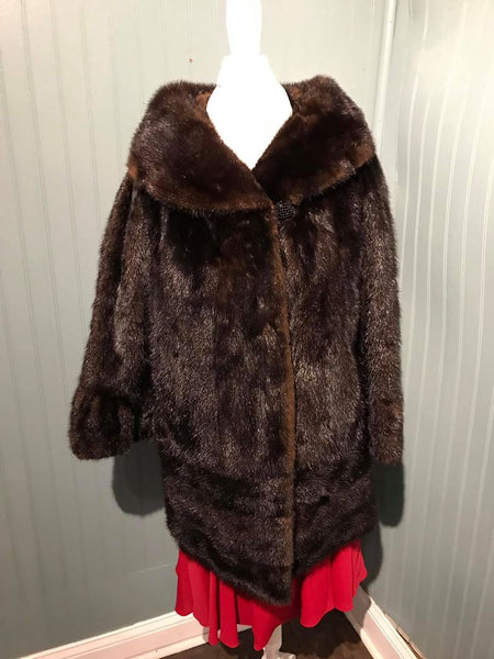 Vintage Womens Medium Sz 8-10 Macy’s Little Shop Dark Brown Mink Fur Coat 2-Tone 1950s