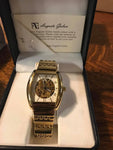 <€€ New Mens AUGUSTE GALAN WATCH Collectible Limited Edition Gold Square Face NIB