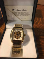 <€€ New Mens AUGUSTE GALAN WATCH Collectible Limited Edition Gold Square Face NIB